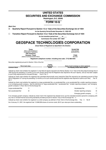 Thumbnail Geospace Technologies
 10-Q Quarterly Report FY 