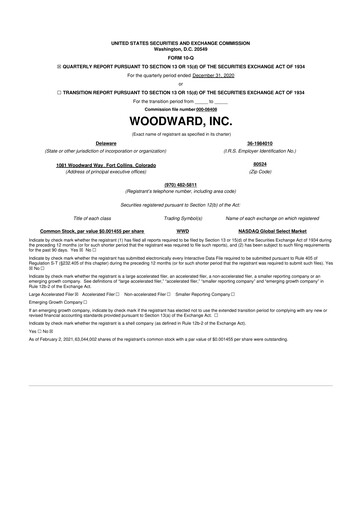Thumbnail Woodward 10-Q Quarterly Report FY 