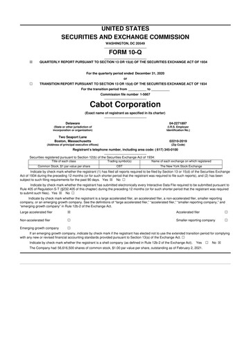 Thumbnail Cabot Corporation
 10-Q Quarterly Report FY2021 