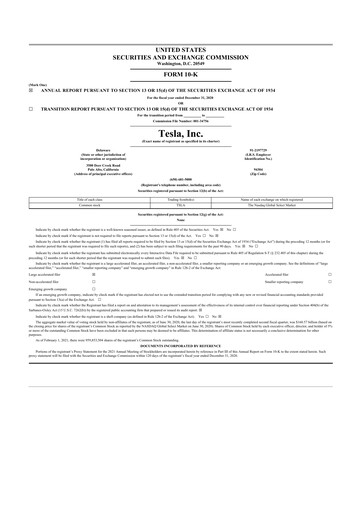 Thumbnail Tesla 10-K Annual Report 2020