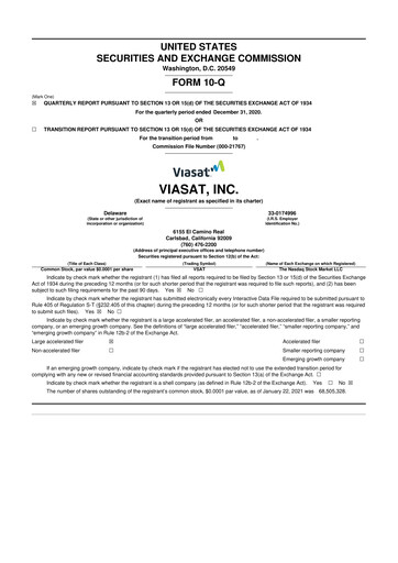 Thumbnail ViaSat 10-Q Quarterly Report FY 