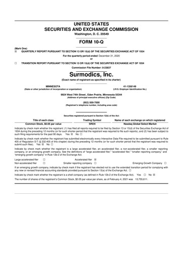 Thumbnail SurModics 10-Q Quarterly Report FY2021 