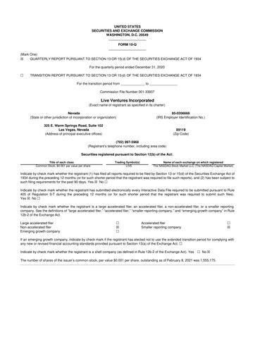 Thumbnail Live Ventures 10-Q Quarterly Report FY2021 