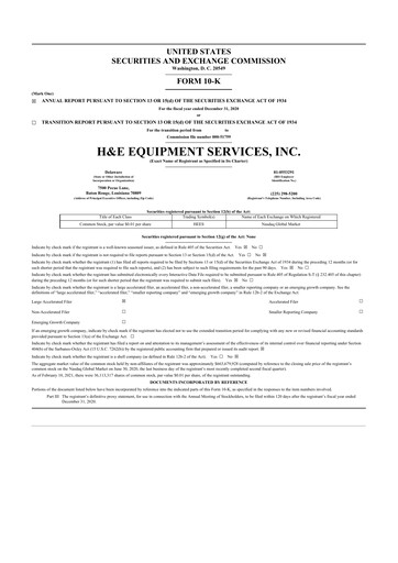 Thumbnail H&E Equipment Services 10-K Annual Report 2020