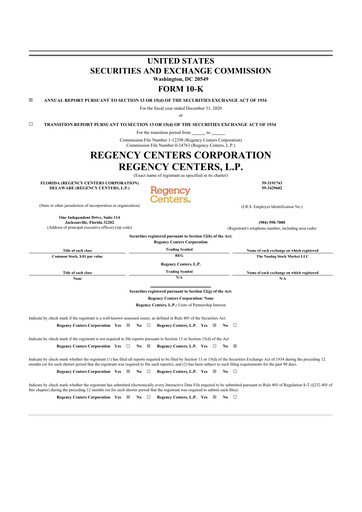 Thumbnail Regency Centers
 10-K Annual Report 