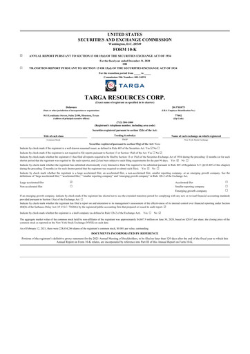 Thumbnail Targa Resources
 10-K Annual Report 2020