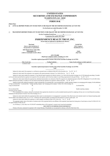 Thumbnail Independence Realty Trust
 10-K Annual Report 2020