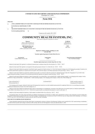 Thumbnail Community Health Systems
 10-K Annual Report 2020