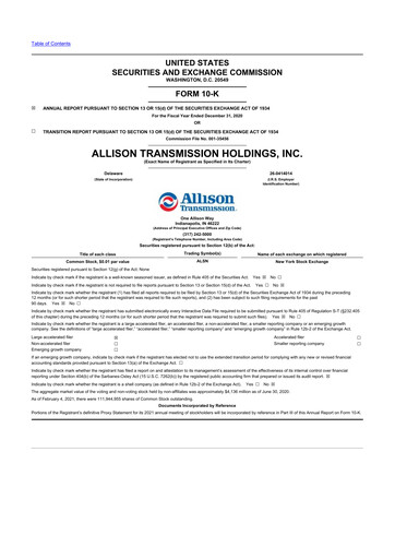 Thumbnail Allison Transmission
 10-K Annual Report 2020