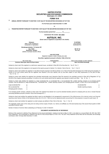 Thumbnail Autoliv 10-K Annual Report 2020