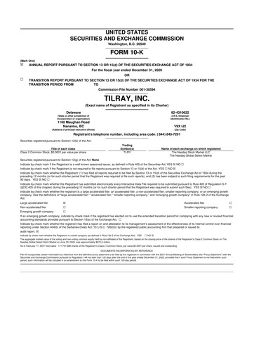 Miniature Tilray Brands
 10-K Rapport annuel 2020