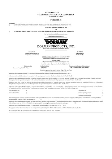 Thumbnail Dorman Products 10-K Annual Report 2020