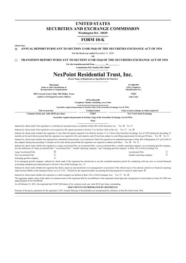 Thumbnail NexPoint Residential Trust 10-K Annual Report 2020