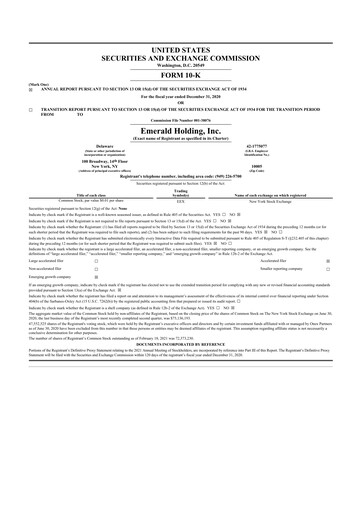 Vorschaubild Emerald Holding 10-K Jahresbericht 2020