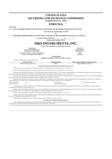 Miniature MKS Instruments 10-K Rapport annuel 2020