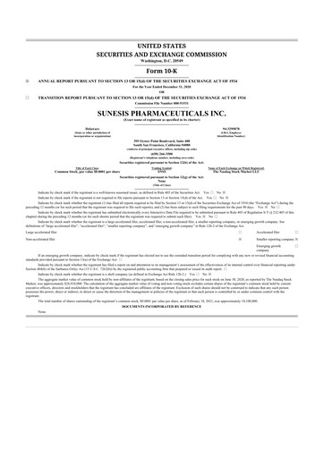 Thumbnail Viracta Therapeutics 10-K Annual Report 2020