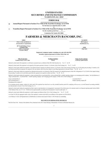 Thumbnail Farmers & Merchants Bancorp 10-K Annual Report 2020