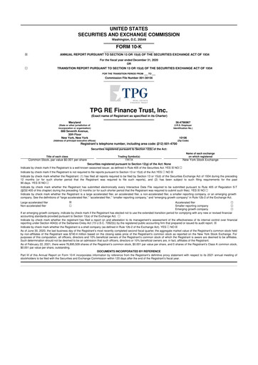 Thumbnail TPG Real Estate Finance Trust
 10-K Annual Report 