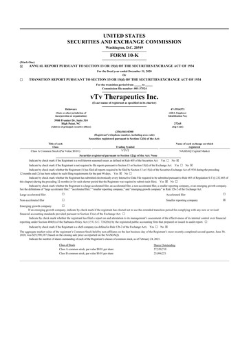 Thumbnail vTv Therapeutics
 10-K Annual Report 2020