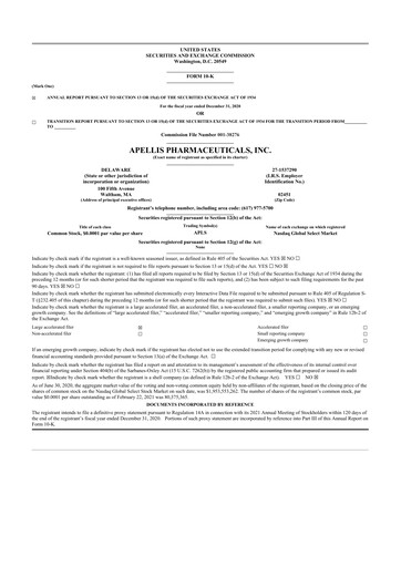 Miniature Apellis Pharmaceuticals 10-K Rapport annuel 2020