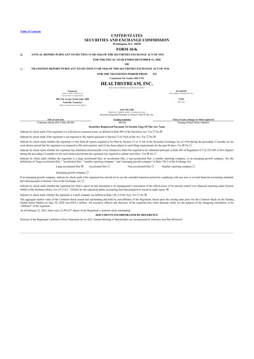 Thumbnail HealthStream 10-K Annual Report 2020