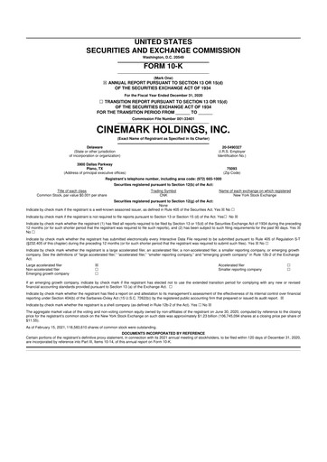 Thumbnail Cinemark Theatres
 10-K Annual Report 