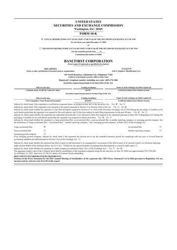 Thumbnail BancFirst 10-K Annual Report 2020