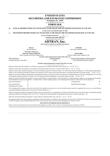 Thumbnail ADTRAN 10-K Annual Report 2020