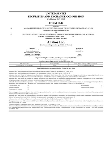 Thumbnail Allakos 10-K Annual Report 2020