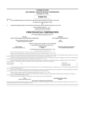 Thumbnail UMB Financial 10-K Annual Report 2020