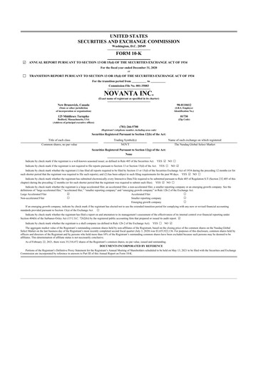 Vorschaubild Novanta 10-K Jahresbericht 2020