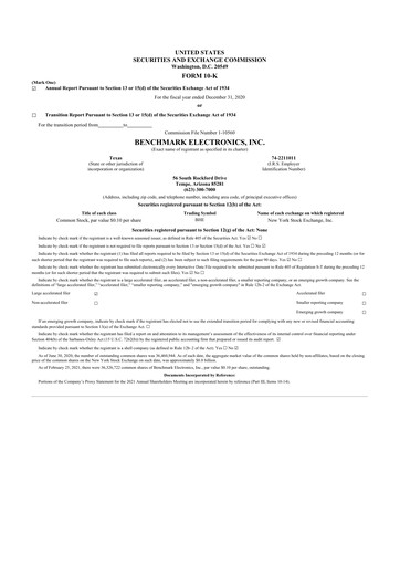 Thumbnail Benchmark Electronics
 10-K Annual Report 2020