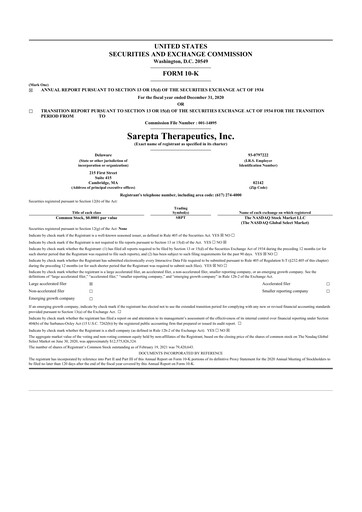 Thumbnail Sarepta Therapeutics
 10-K Annual Report 2020