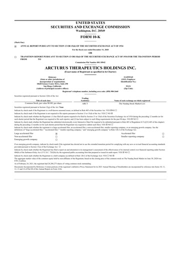 Thumbnail Arcturus Therapeutics
 10-K Annual Report 2020