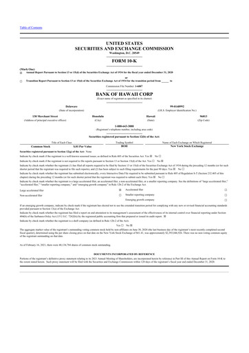 Thumbnail Bank of Hawaii
 10-K Annual Report 2020