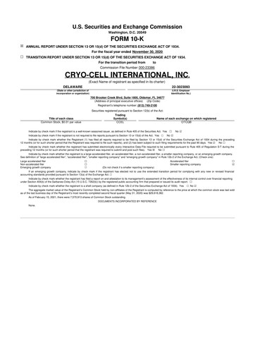 Thumbnail Cryo-Cell International 10-K Annual Report 2020