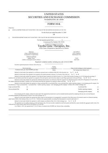 Thumbnail Taysha Gene Therapies 10-K Annual Report 2020