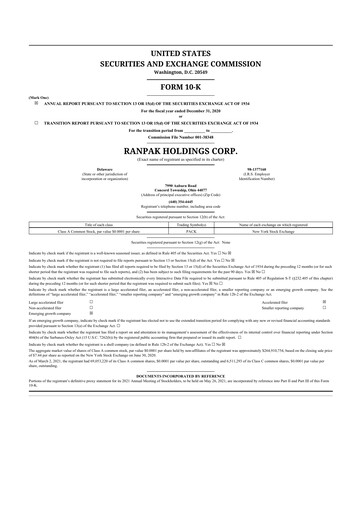 Thumbnail Ranpak 10-K Annual Report 2020