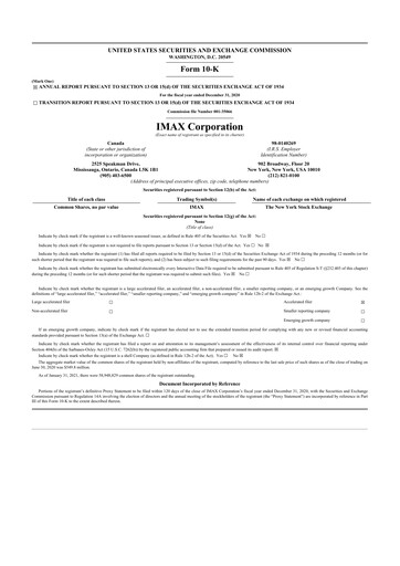 Thumbnail Imax Corp 10-K Annual Report 2020