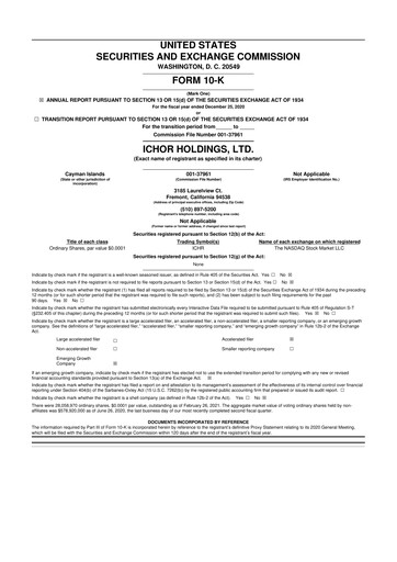 Thumbnail Ichor Systems 10-K Annual Report 2020