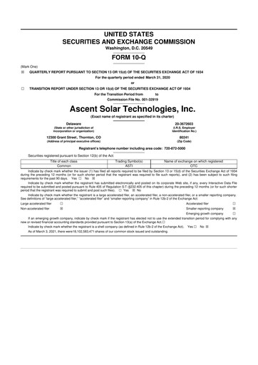 Thumbnail Ascent Solar Technologies 10-Q Quarterly Report FY 