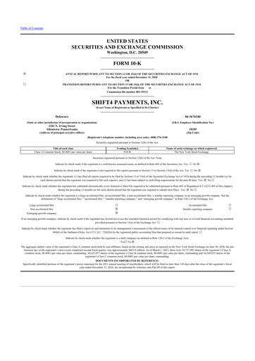 Thumbnail Shift4 Payments
 10-K Annual Report 2020