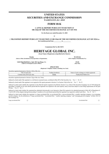 Thumbnail Heritage Global 10-K Annual Report 2020