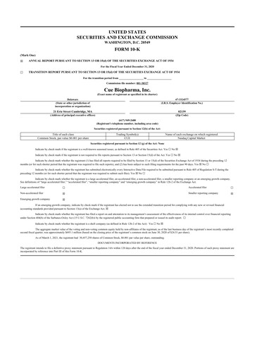 Thumbnail Cue Biopharma 10-K Annual Report 2020
