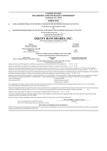 Thumbnail Equity Bancshares 10-K Annual Report 2020