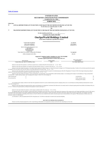 Thumbnail OneSpaWorld 10-K Annual Report 2020