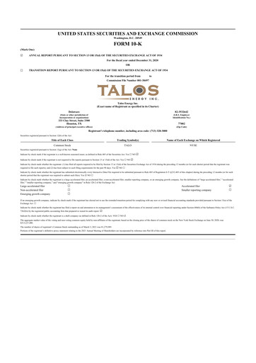 Thumbnail Talos Energy 10-K Annual Report 2020