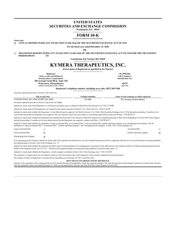 Thumbnail Kymera Therapeutics 10-K Annual Report 2020