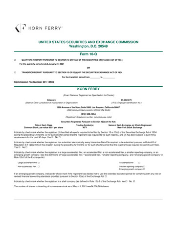 Miniature Korn Ferry
 10-Q Rapport trimestriel  