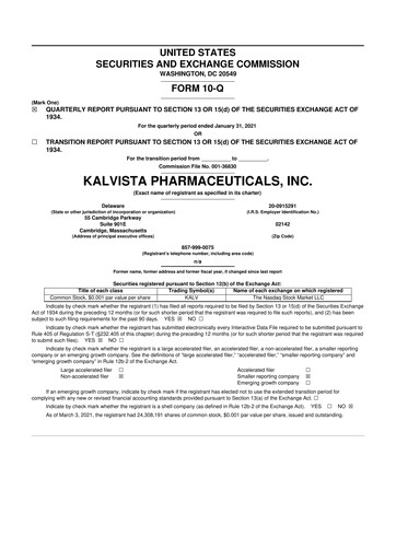 Vorschaubild KalVista Pharmaceuticals 10-Q Quartalsbericht 2021 